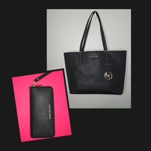 Michael Kors Black Satchel Bag and Matching Wallet
